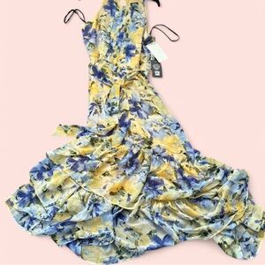 Floral Yellow and Blue Women's Dress